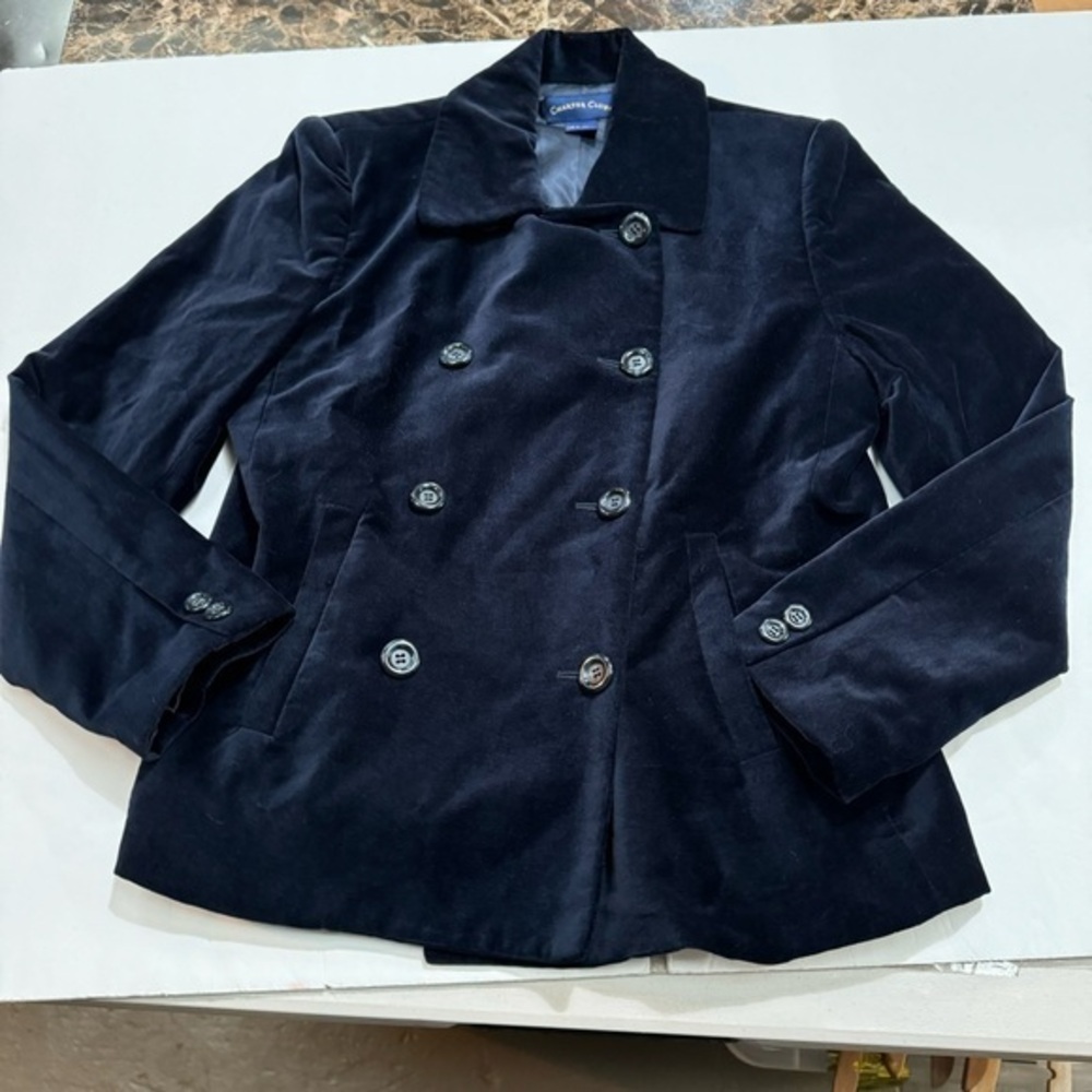midnight blue velour blazer jacket women medium CHARTER CLUB retro whimsigoth